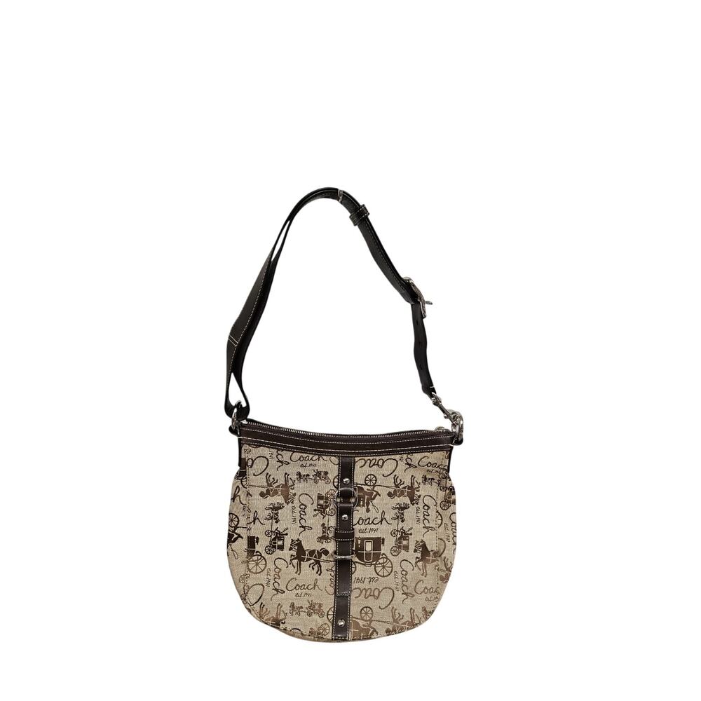 Coach Signature Canvas Hobo Brown Jacquard Shoulder Bag